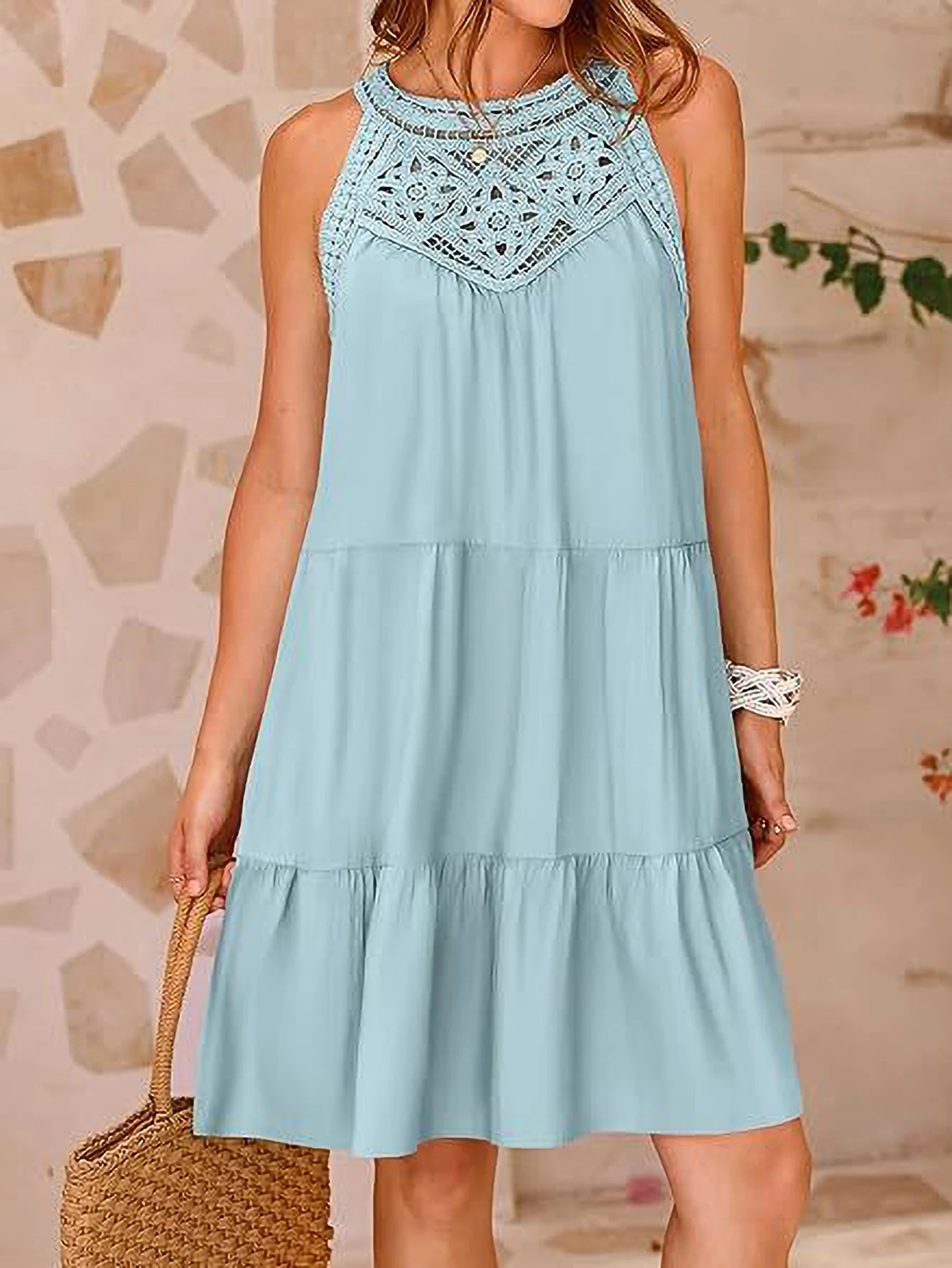 2025 New Summer Simple Round Neck Solid Color Embroidery Lace Strapless Sleeve Mid-length Blue Dresses
2025 New Summer Simple Round Neck Solid Color Embroidery Lace Strapless Sleeve Mid-length Blue Dresses
