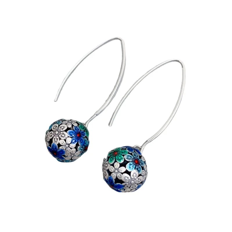 925 Sterling Silver Enamel Colored Flower Drop Earrings Ethnic Vintage Ball Shape Piercing Earrings Jewelry for Women EH193
925 Sterling Silver Enamel Colored Flower Drop Earrings Ethnic Vintage Ball Shape Piercing Earrings Jewelry for Women EH193