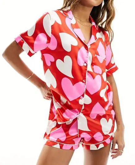 New Fashion Womens Valentines Day Lounge Set Short Sleeve Lapel Button Up Heart Lip Print Shirt Shorts Sleepwear Sets S M L
New Fashion Womens Valentines Day Lounge Set Short Sleeve Lapel Button Up Heart Lip Print Shirt Shorts Sleepwear Sets S M L