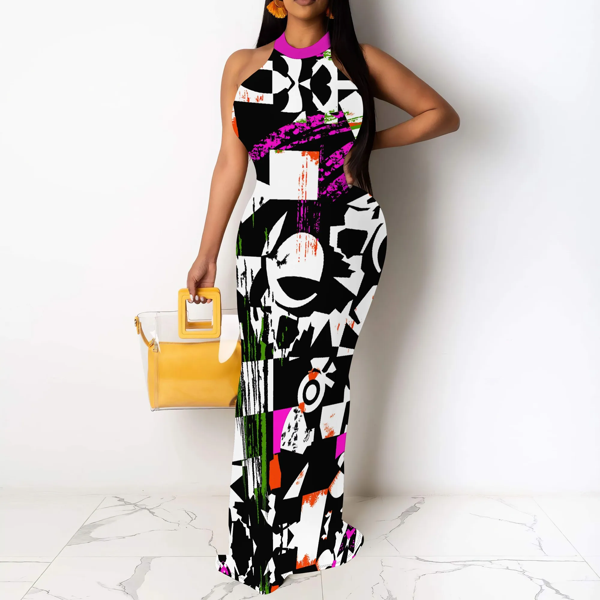 Geometric Graffiti Print Halter Maxi Dress Sleeveless Bodycon Long Dress Trendy Summer Street Style
Geometric Graffiti Print Halter Maxi Dress Sleeveless Bodycon Long Dress Trendy Summer Street Style