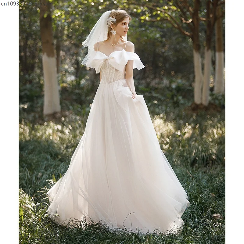 Women's Off-shoulder French Light Wedding Dress Evening Dress Slimming Strap Bow Style Goddess Princess Cosplay Stage Long Dress
Women's Off-shoulder French Light Wedding Dress Evening Dress Slimming Strap Bow Style Goddess Princess Cosplay Stage Long Dress
