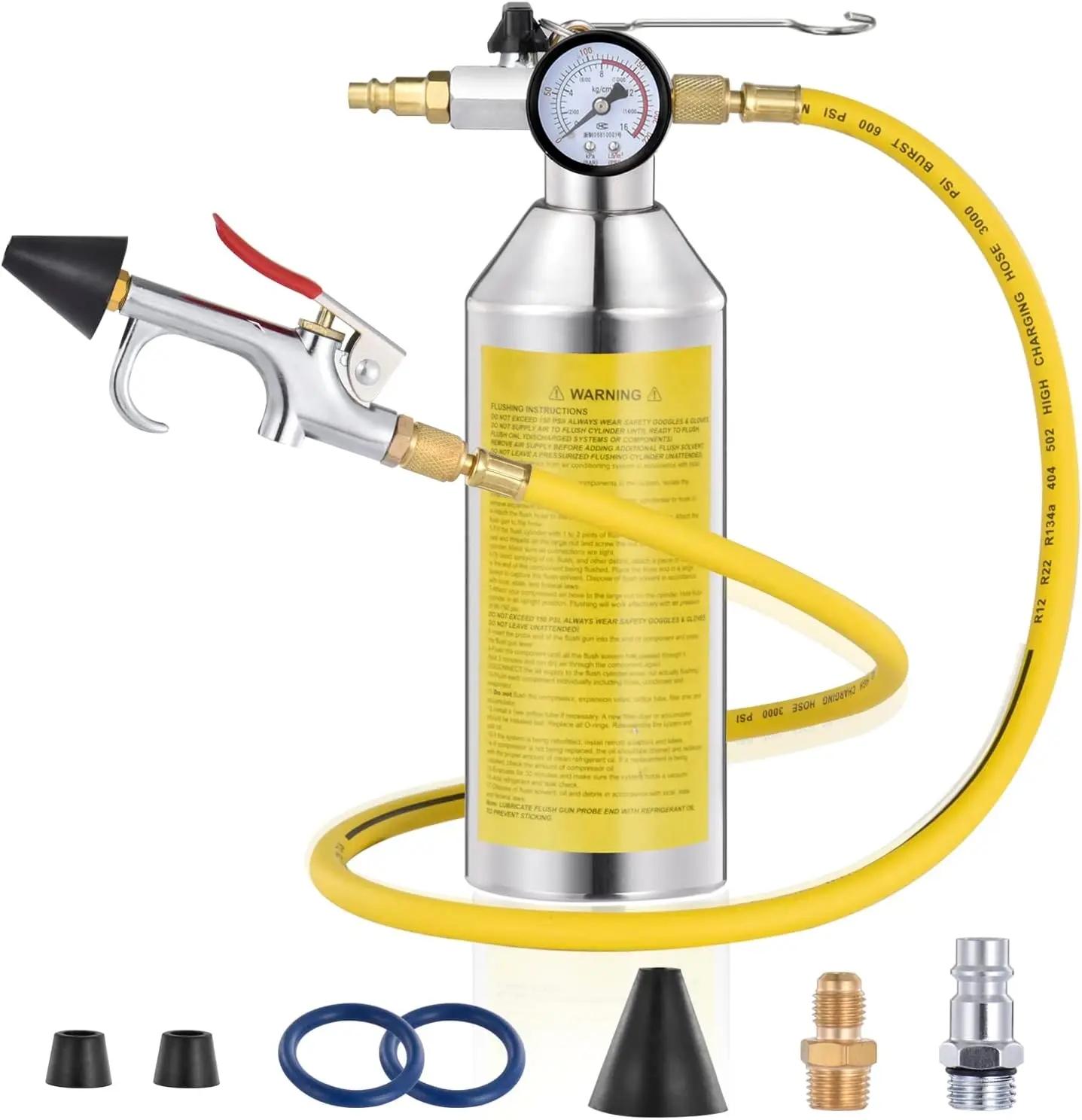 AC Flush Kit for R12/R22/R134A/R404, 220PSI Gauge, Flushing Gun & Hose Set
AC Flush Kit for R12/R22/R134A/R404, 220PSI Gauge, Flushing Gun & Hose Set