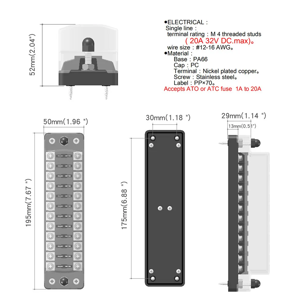 Car Fuse Box 12-Way Pa66 Flame Retardant Waterproof Fuse Holder With Sticker Dual Fuses For Auto Boat Rv Marine
Car Fuse Box 12-Way Pa66 Flame Retardant Waterproof Fuse Holder With Sticker Dual Fuses For Auto Boat Rv Marine