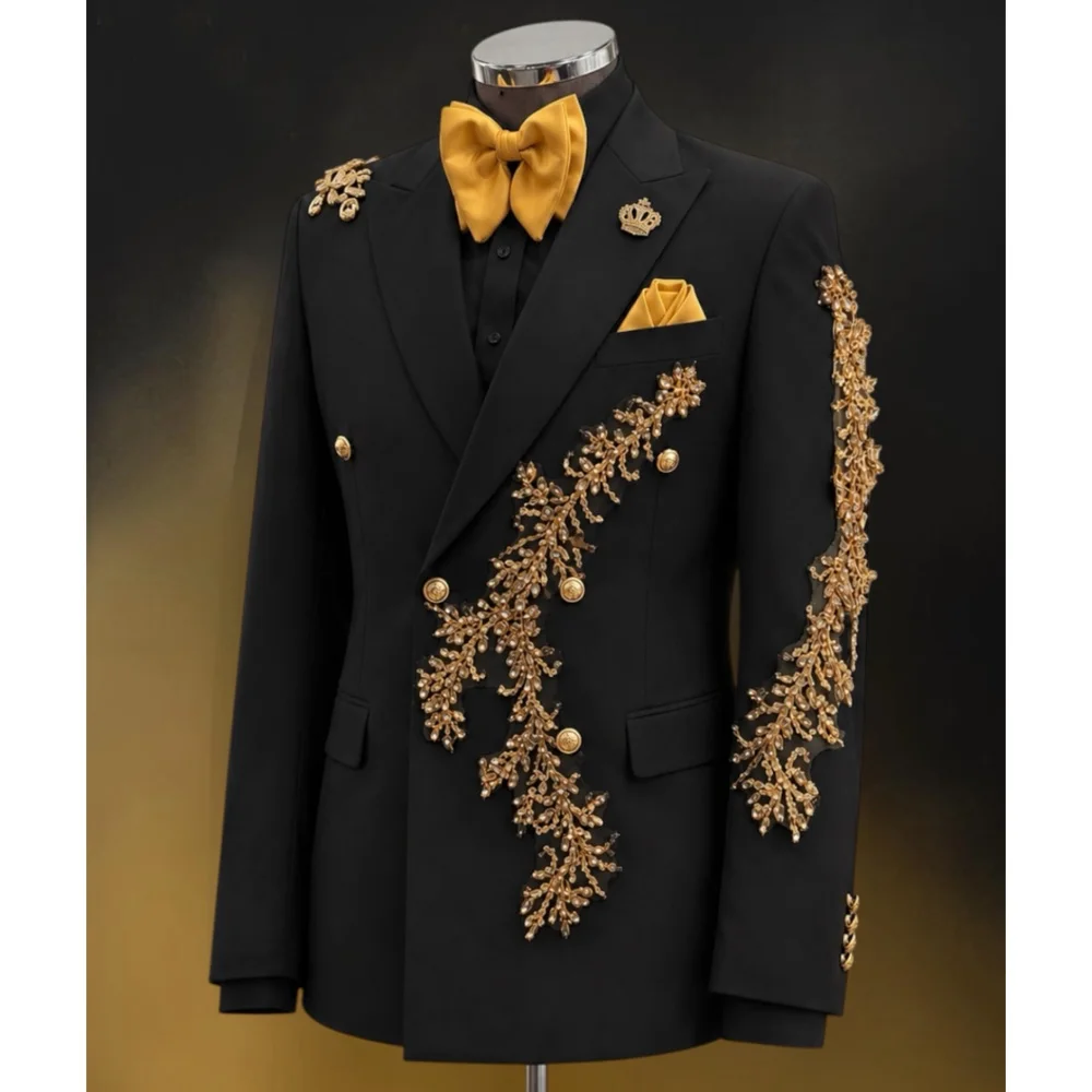 Men's Luxury Black Jacquard Tuxedo Suit Gold Embellished Shawl Lapel Blazer For Wedding Groom Prom Party Formal Evening Wear
Men's Luxury Black Jacquard Tuxedo Suit Gold Embellished Shawl Lapel Blazer For Wedding Groom Prom Party Formal Evening Wear