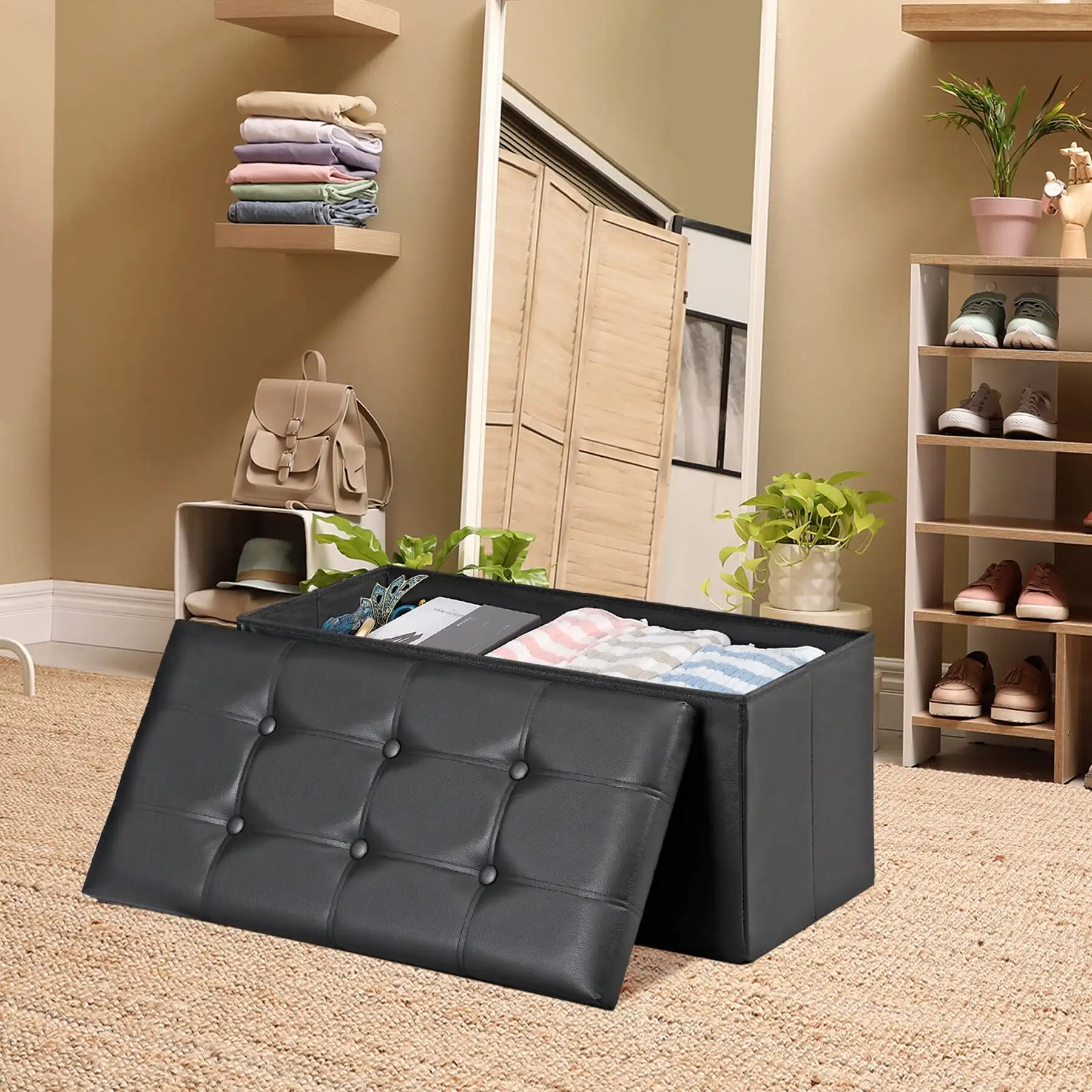 30'' PVC Leather Storage Ottoman Bench Foldable Footrest Stool Padded Seat 350lbs Black
30'' PVC Leather Storage Ottoman Bench Foldable Footrest Stool Padded Seat 350lbs Black