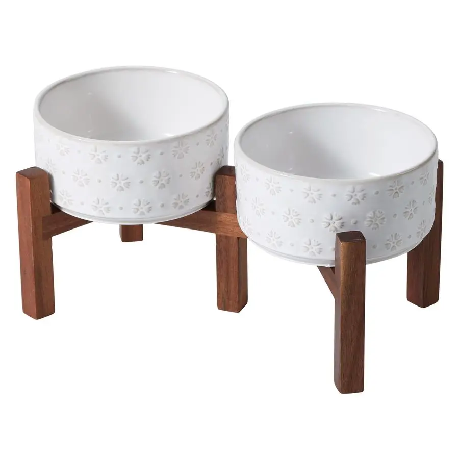 Ceramic Raised Double Bowls Set with Acacia Wood Stand, 2 Heights Elevated, Food amp Water Bowls for Small Breed Dogs, Weighted
Ceramic Raised Double Bowls Set with Acacia Wood Stand, 2 Heights Elevated, Food amp Water Bowls for Small Breed Dogs, Weighted
