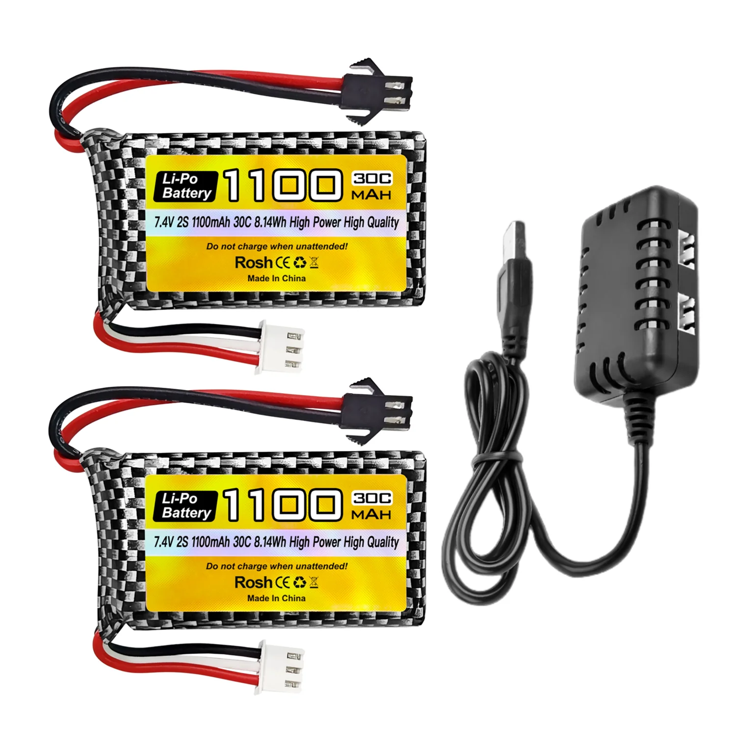 2PCS 7.4V 1100mAh 2S 30C SM-2P Plug Lipo Battery For Most RC Cars With 1/10 1/16 1/18 1/24 Ratios,With 2-in-1 Charger
2PCS 7.4V 1100mAh 2S 30C SM-2P Plug Lipo Battery For Most RC Cars With 1/10 1/16 1/18 1/24 Ratios,With 2-in-1 Charger