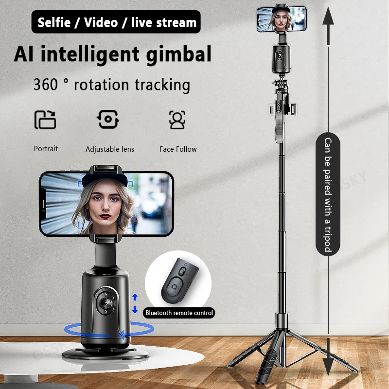 360 Automatic AI Face Tracking Rotation Pan-Tilt with Bluetooth Remote Control Selfie Stick Tripod Stand for Phone Camera Vlog
360 Automatic AI Face Tracking Rotation Pan-Tilt with Bluetooth Remote Control Selfie Stick Tripod Stand for Phone Camera Vlog