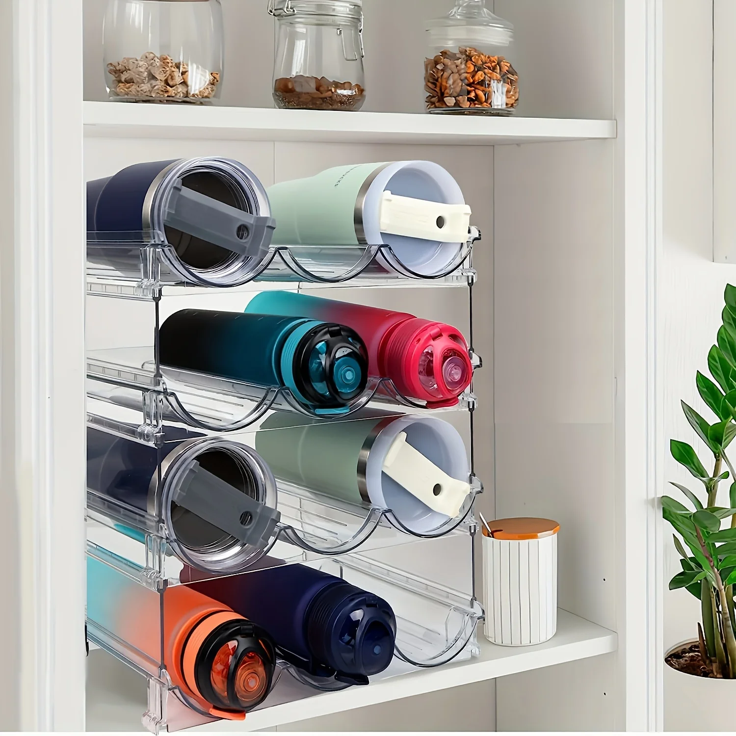 Water Bottle Organizer, Stackable Water Bottle Organizer, Plastic Fridge Wine Racks, Tumbler Travel Mug Cup Holder.
Water Bottle Organizer, Stackable Water Bottle Organizer, Plastic Fridge Wine Racks, Tumbler Travel Mug Cup Holder.