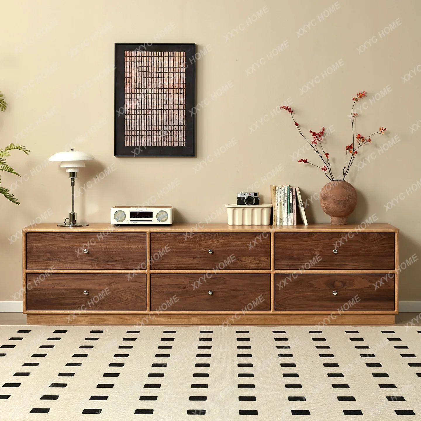 simple retro contrasting color TV cabinet white oak living room storage locker
simple retro contrasting color TV cabinet white oak living room storage locker