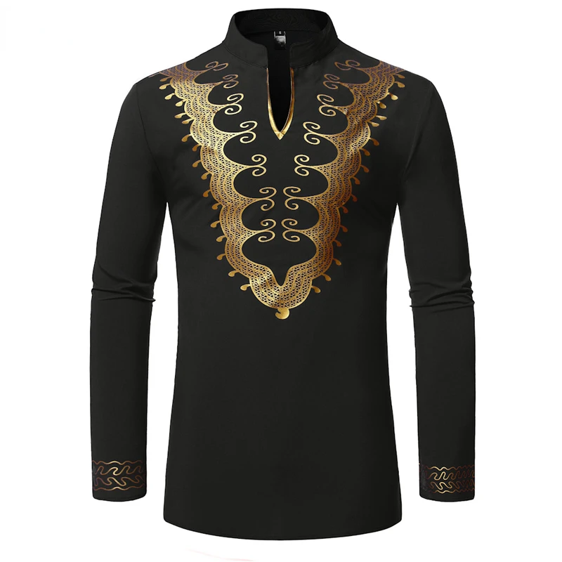 Stand Collar Black African Shirt Men 2022 Luxury Gold Metallic Print Mens Dress Shirts Wedding Clothing
Stand Collar Black African Shirt Men 2022 Luxury Gold Metallic Print Mens Dress Shirts Wedding Clothing
