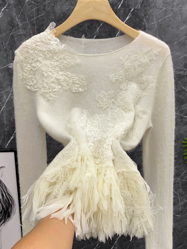 Ele Lace Embroidery Fringed Knitted Wool Sweater White Camere Base Heavyweight Woolen Commute Sle round Ne Long Sve
Ele Lace Embroidery Fringed Knitted Wool Sweater White Camere Base Heavyweight Woolen Commute Sle round Ne Long Sve