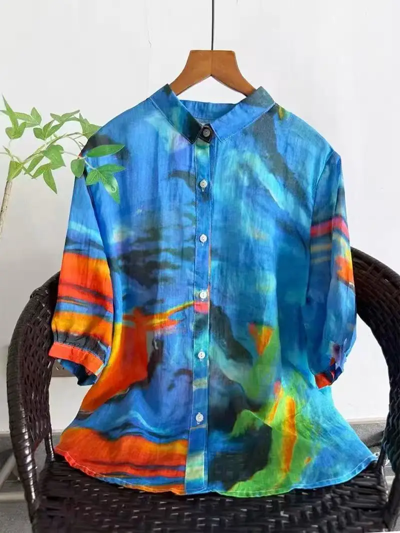 Women's Original Luxury Brand Clothing Harajuku Fashion 100% Ramie Shirts for Women Summer Ethnic Blue Tie-dye Blouses
Women's Original Luxury Brand Clothing Harajuku Fashion 100% Ramie Shirts for Women Summer Ethnic Blue Tie-dye Blouses