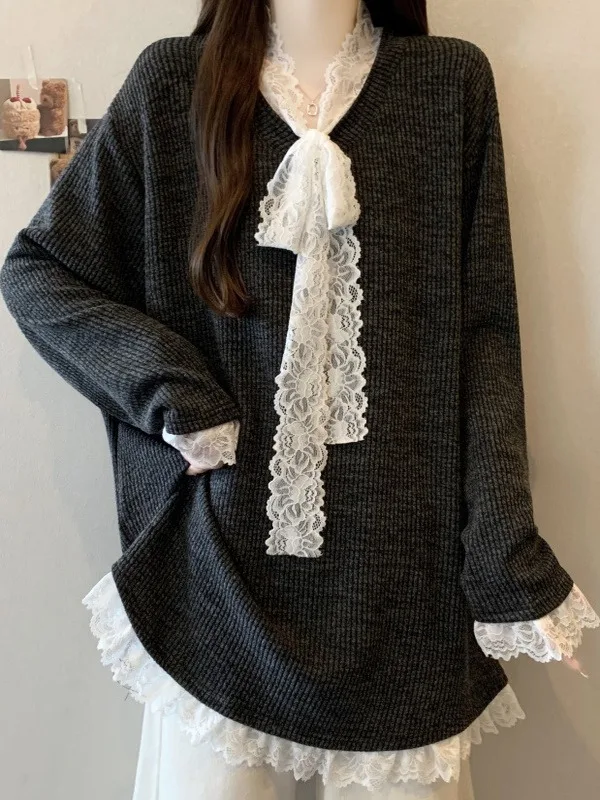 Loose V-Ne Long Sve Knitted Sweater Women's plus Size Patchwork Lace Casual Sle Autumn Winter Slimming Top
Loose V-Ne Long Sve Knitted Sweater Women's plus Size Patchwork Lace Casual Sle Autumn Winter Slimming Top