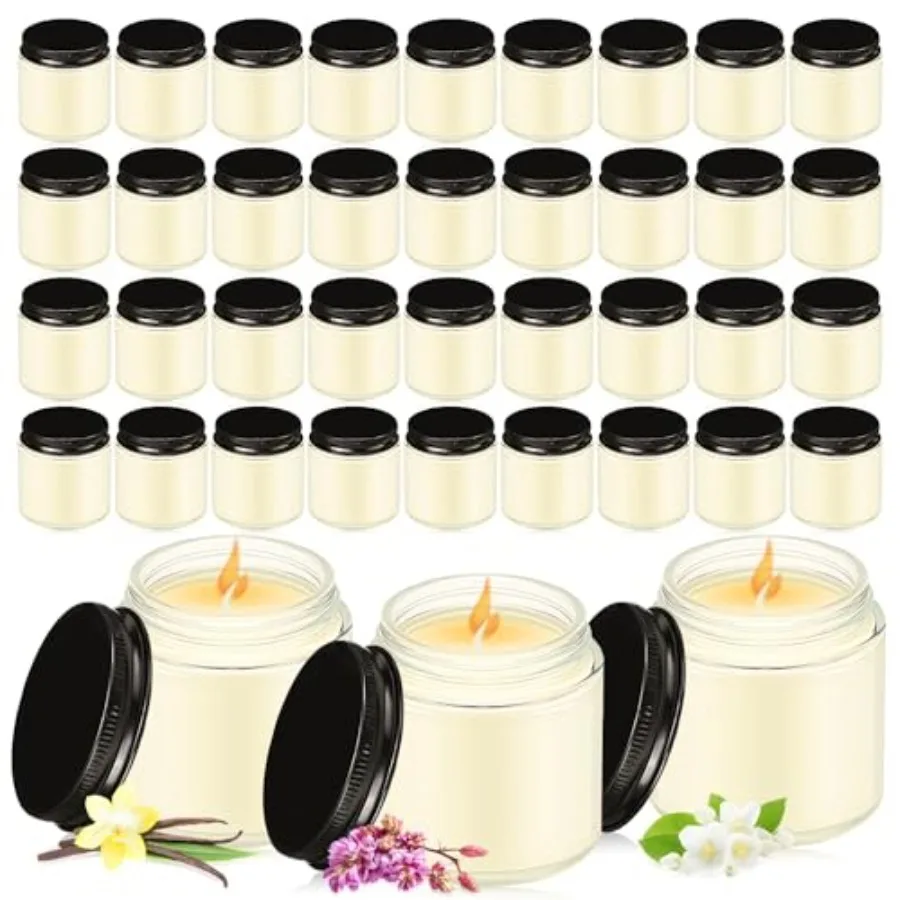 Birthday, wedding, party gift application; glass mason jar; white; 36 pcs bulk mini 4 oz scented candles with lids in vanilla,
Birthday, wedding, party gift application; glass mason jar; white; 36 pcs bulk mini 4 oz scented candles with lids in vanilla,
