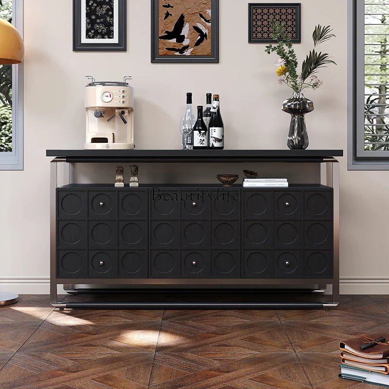 Medieval style dining side cabinet French retro cherry wood annual rings are integrated against the wall
Medieval style dining side cabinet French retro cherry wood annual rings are integrated against the wall