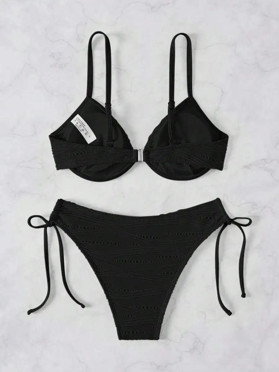 Black Spaghetti Strap Underwire Bikini Set With Side Drawstring High Cut Bottoms
Black Spaghetti Strap Underwire Bikini Set With Side Drawstring High Cut Bottoms