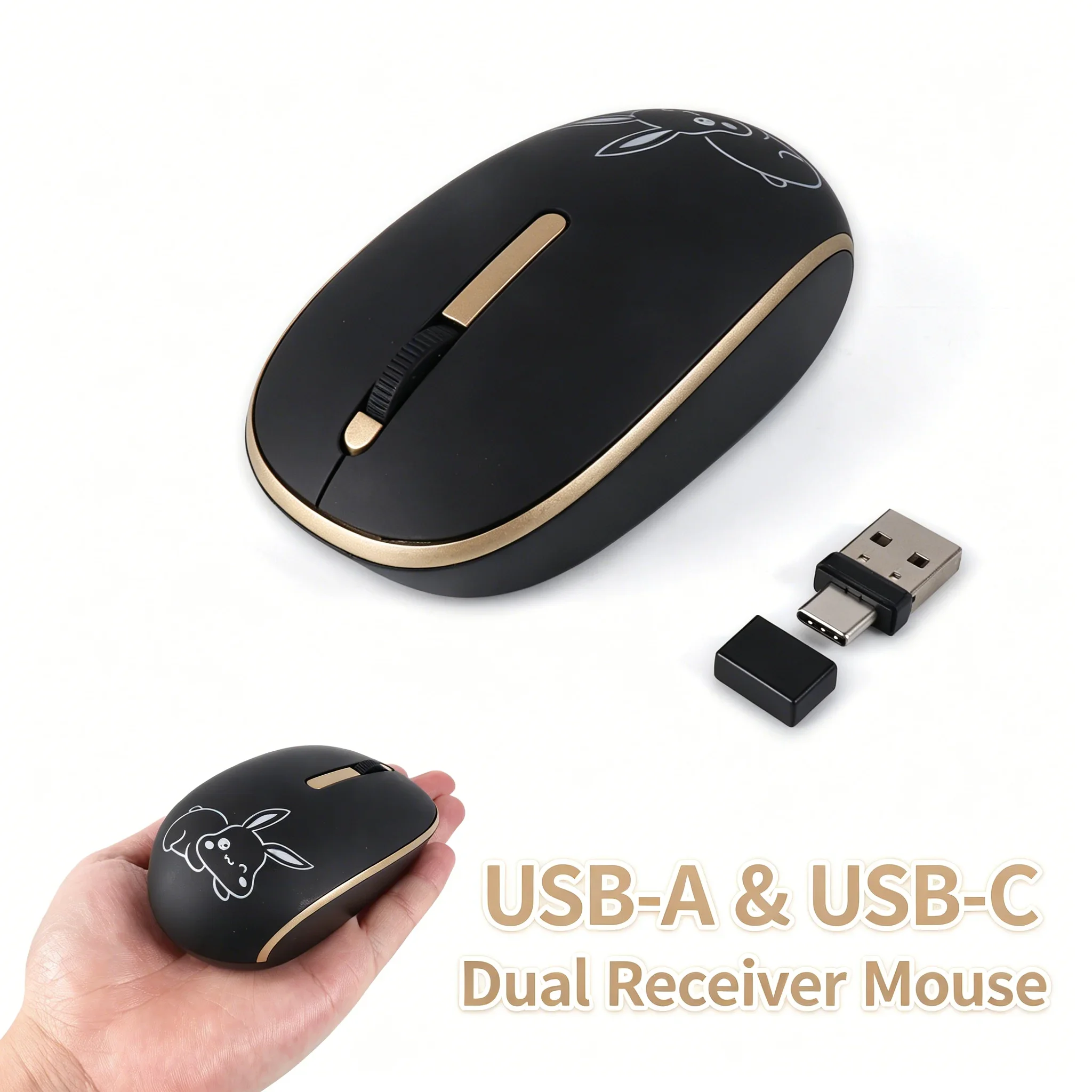 Wireless Silent Mouse with USB-A & USB-C Dual Receiver Cute Rabbit Design Mini Computer Mice for Windows Mac os Linux
Wireless Silent Mouse with USB-A & USB-C Dual Receiver Cute Rabbit Design Mini Computer Mice for Windows Mac os Linux