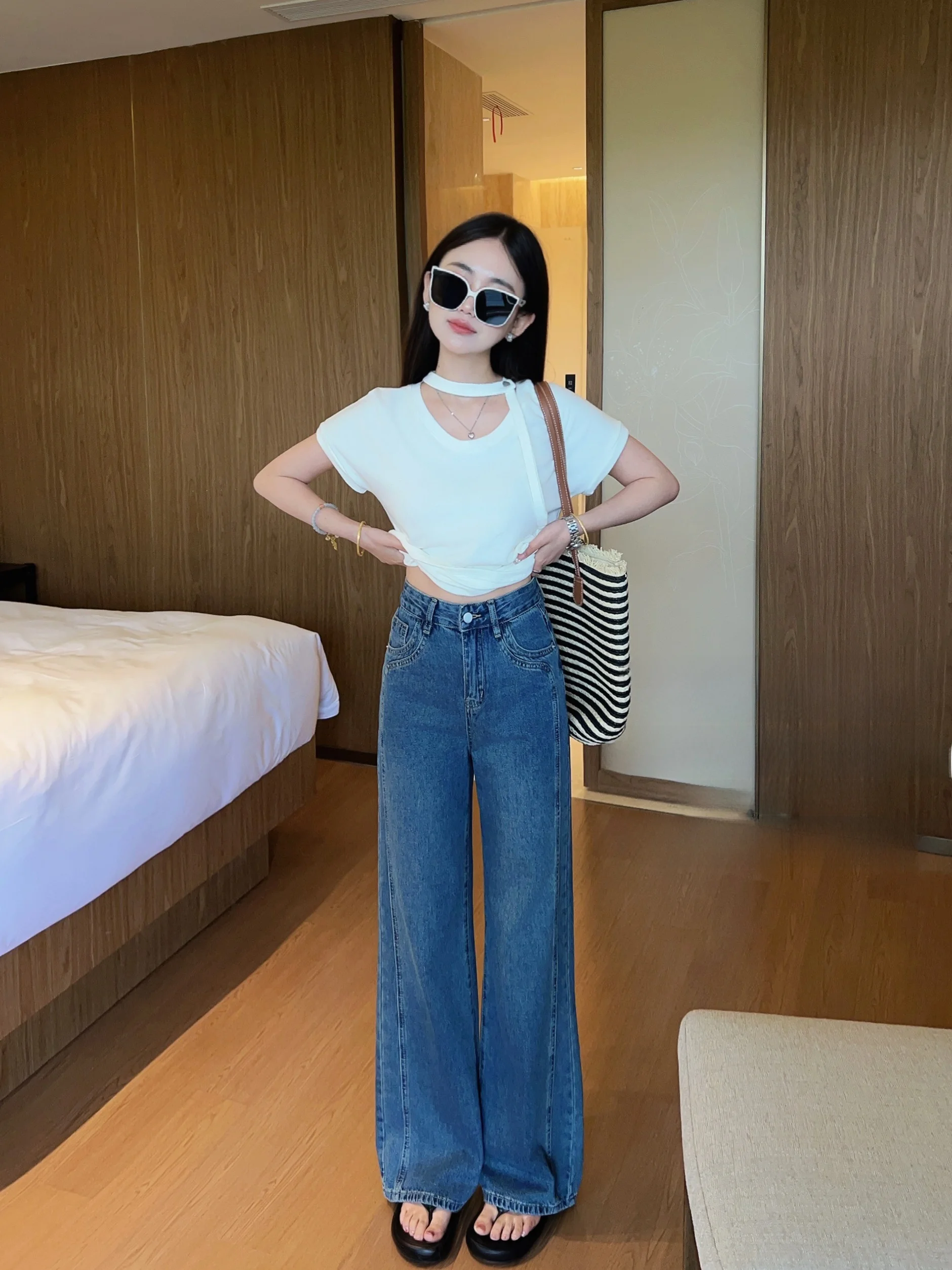 High Waist Wide Leg Narrow Version Denim Pants Double Press Line Small Size Jeans Casual Versatile Long Trousers for Short Women
High Waist Wide Leg Narrow Version Denim Pants Double Press Line Small Size Jeans Casual Versatile Long Trousers for Short Women