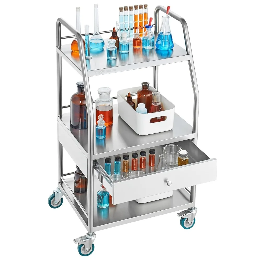 Lab Serving Cart, 3 Layers Stainless Steel Utility Rolling Cart, with A Drawer and Lockable Wheels, for Laboratory, Hospital
Lab Serving Cart, 3 Layers Stainless Steel Utility Rolling Cart, with A Drawer and Lockable Wheels, for Laboratory, Hospital