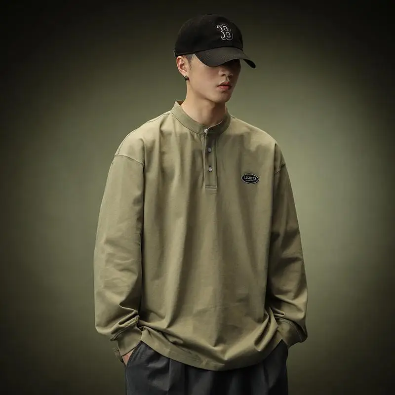 Spring Autumn New Long Sleeve Solid Loose Simplicity Tops Button All-match Street Casual T Shirts Vintage Fashion Men Clothing
Spring Autumn New Long Sleeve Solid Loose Simplicity Tops Button All-match Street Casual T Shirts Vintage Fashion Men Clothing