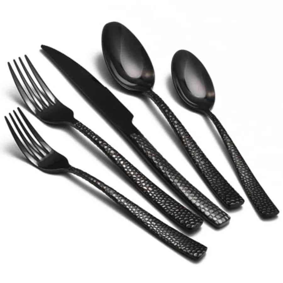 Black Hammered Stainless Steel 40-Piece Flatware Set for 8 Food-Grade Mirror Polished Cutlery for Home Restaurant Dishwasher Sa
Black Hammered Stainless Steel 40-Piece Flatware Set for 8 Food-Grade Mirror Polished Cutlery for Home Restaurant Dishwasher Sa