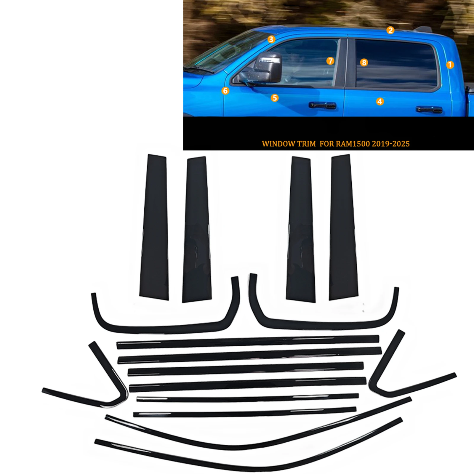 Chrome Black Eexterior Door Window Strip+Center Pillar Trim Weatherstrip Decorative For Ram1500 Ram 1500 2019-2025 Pickup 4-Door
Chrome Black Eexterior Door Window Strip+Center Pillar Trim Weatherstrip Decorative For Ram1500 Ram 1500 2019-2025 Pickup 4-Door