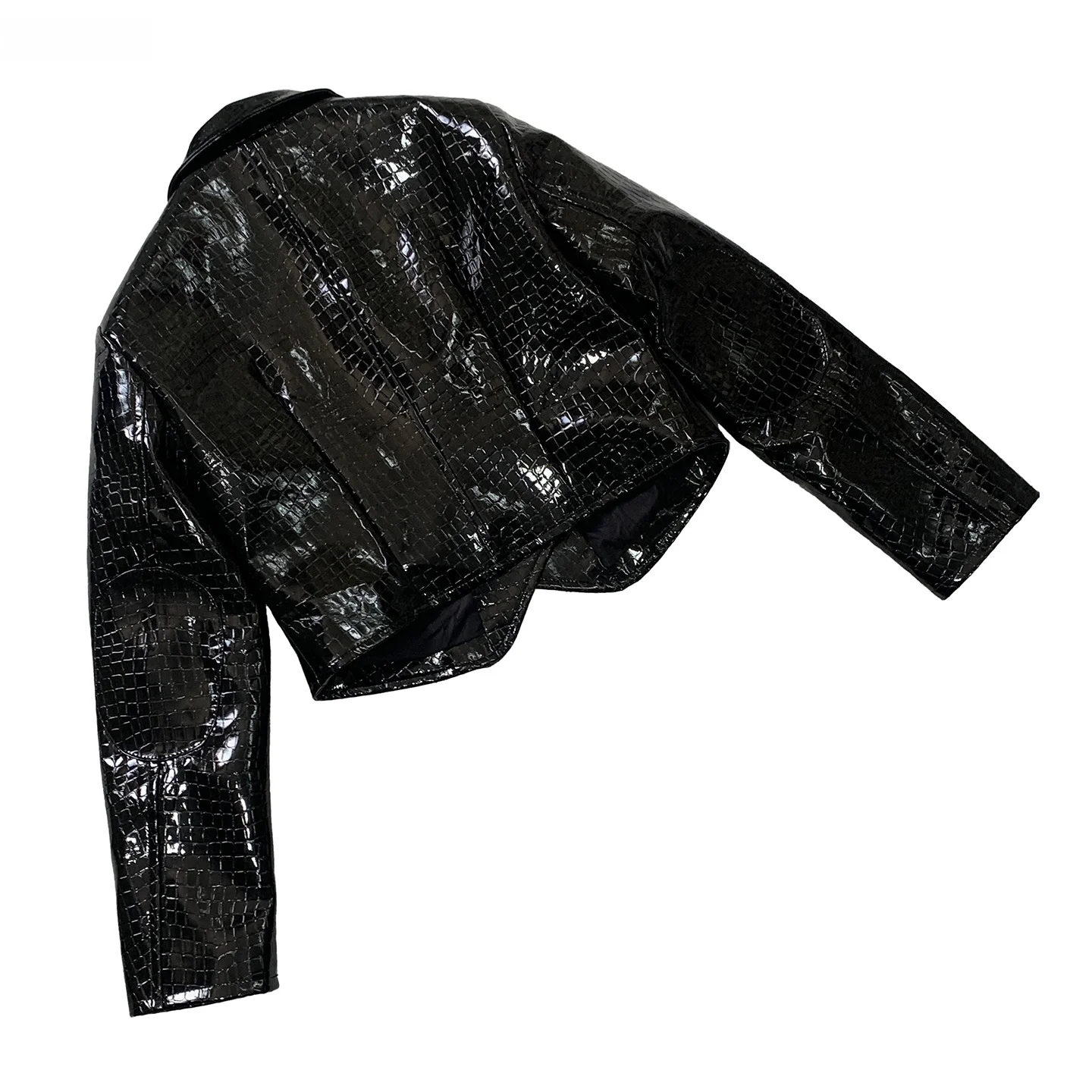 Женская приталенная кожаная куртка Nerazzurri 2025: Новинка, черная, с узором под крокодила, из глянцевой искусственной кожи, подходит для делового стиля
Женская приталенная кожаная куртка Nerazzurri 2025: Новинка, черная, с узором под крокодила, из глянцевой искусственной кожи, подходит для делового стиля