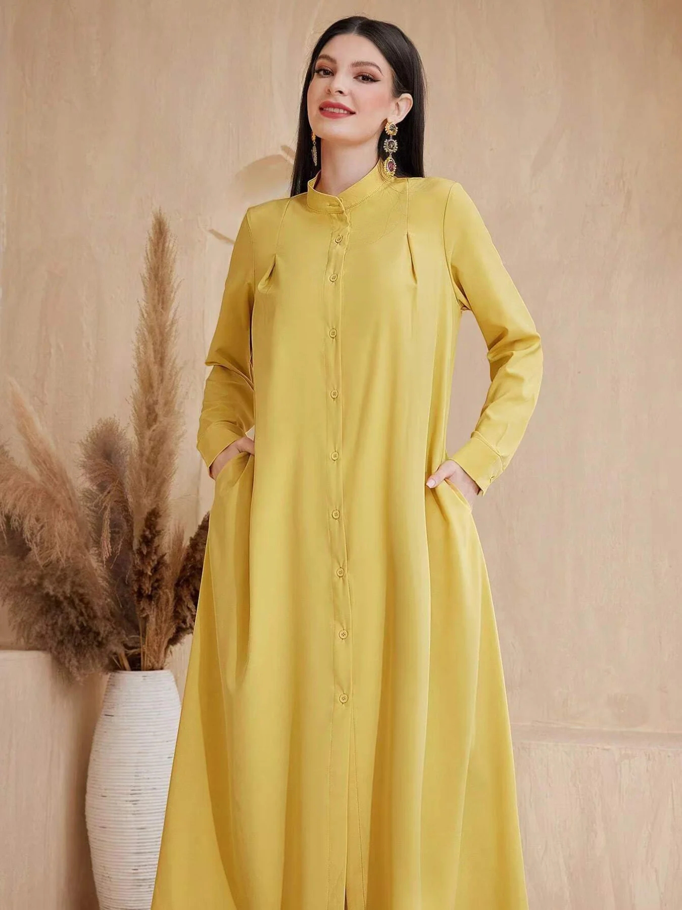 Spring Autumn Muslim Long Dresses Women Single-breasted Yellow Dress Abayas Clothing For Women Hijab Dress
Spring Autumn Muslim Long Dresses Women Single-breasted Yellow Dress Abayas Clothing For Women Hijab Dress