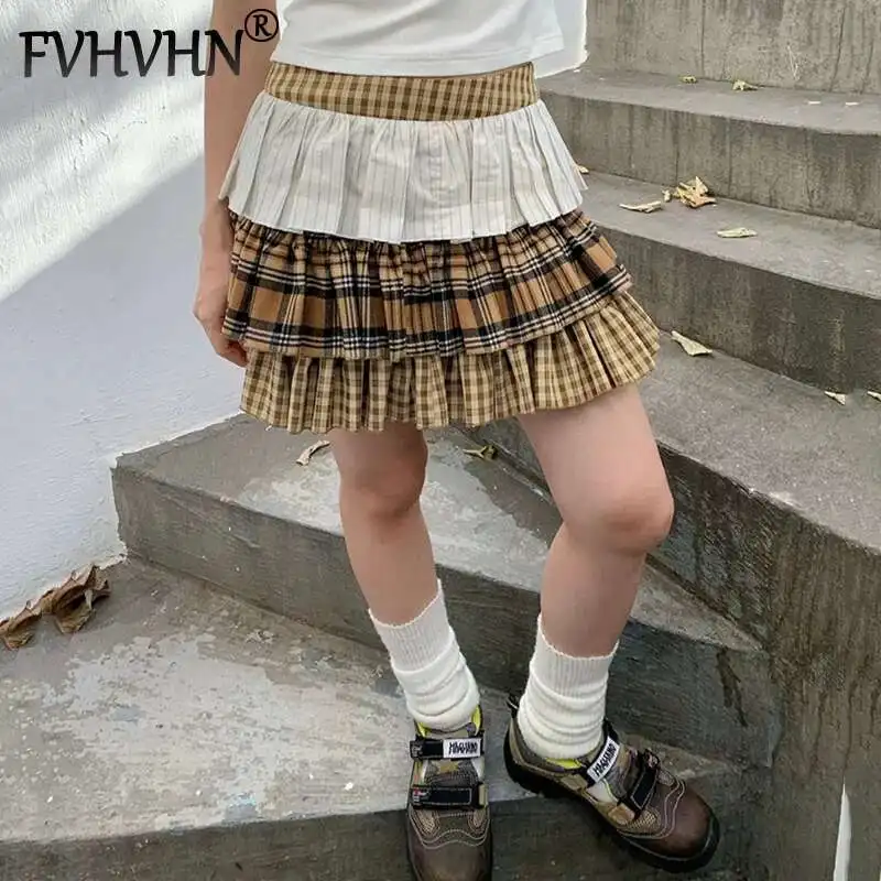 FVHVHN Fashion Women's Plaid Spliced Contrast Color Mini Skirts Elastic Waist Plated Short Skirt Female Trendy New Items 1A27
FVHVHN Fashion Women's Plaid Spliced Contrast Color Mini Skirts Elastic Waist Plated Short Skirt Female Trendy New Items 1A27