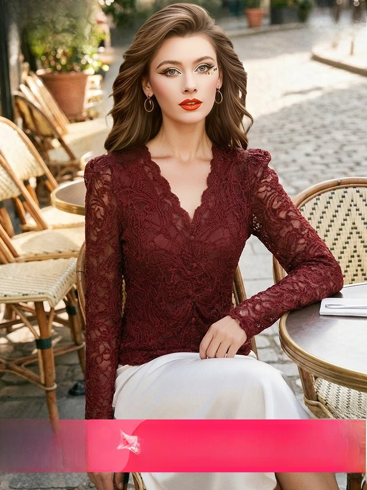 Lightweight Long Sleeve V-Neck Lace Shirt Women's Fashion Slim Fit T-Shirt Top Spring Design Sensation Elegant Slimming FX&Mo...
Lightweight Long Sleeve V-Neck Lace Shirt Women's Fashion Slim Fit T-Shirt Top Spring Design Sensation Elegant Slimming FX&Mo...