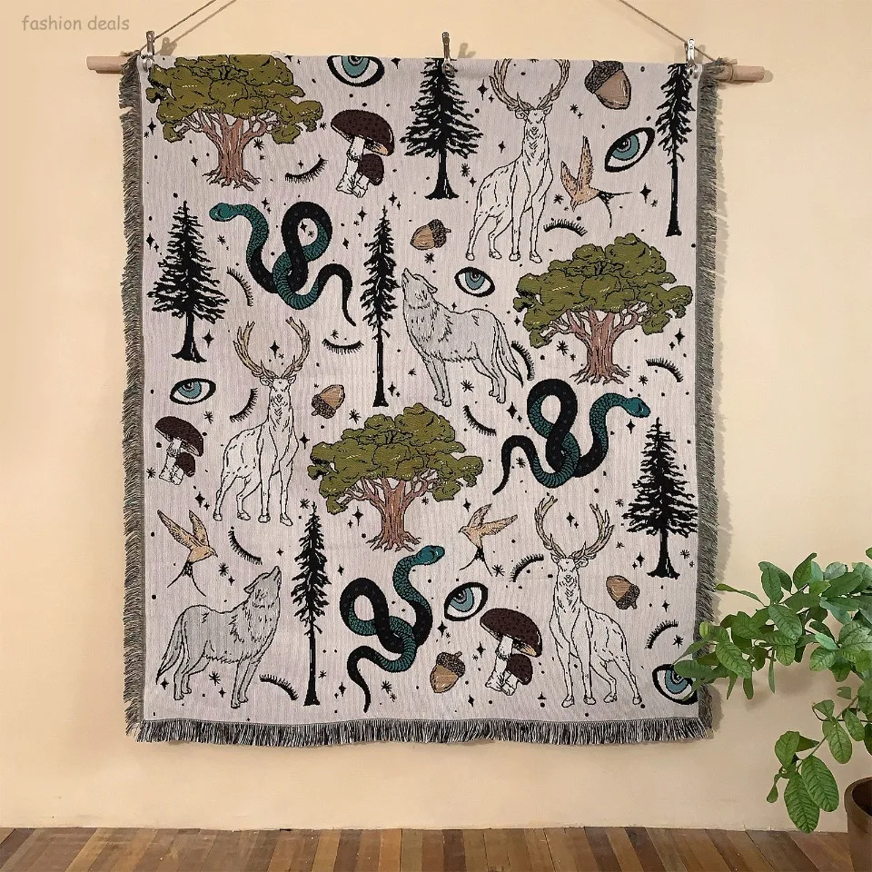 Nordic Woodland Spirit Animal Throw Blanket with Tassel, Boho Forest Woven Sofa Cover, Mystical Deer & Snake Decorative Tapestry
Nordic Woodland Spirit Animal Throw Blanket with Tassel, Boho Forest Woven Sofa Cover, Mystical Deer & Snake Decorative Tapestry
