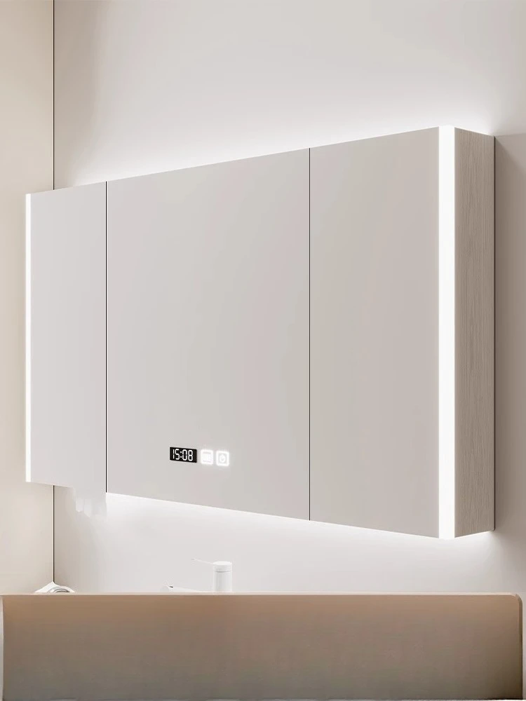 Bathroom smart mirror cabinet separately wall-mounted with lamp defogging bathroom beauty mirror solid wood with rack storage
Bathroom smart mirror cabinet separately wall-mounted with lamp defogging bathroom beauty mirror solid wood with rack storage