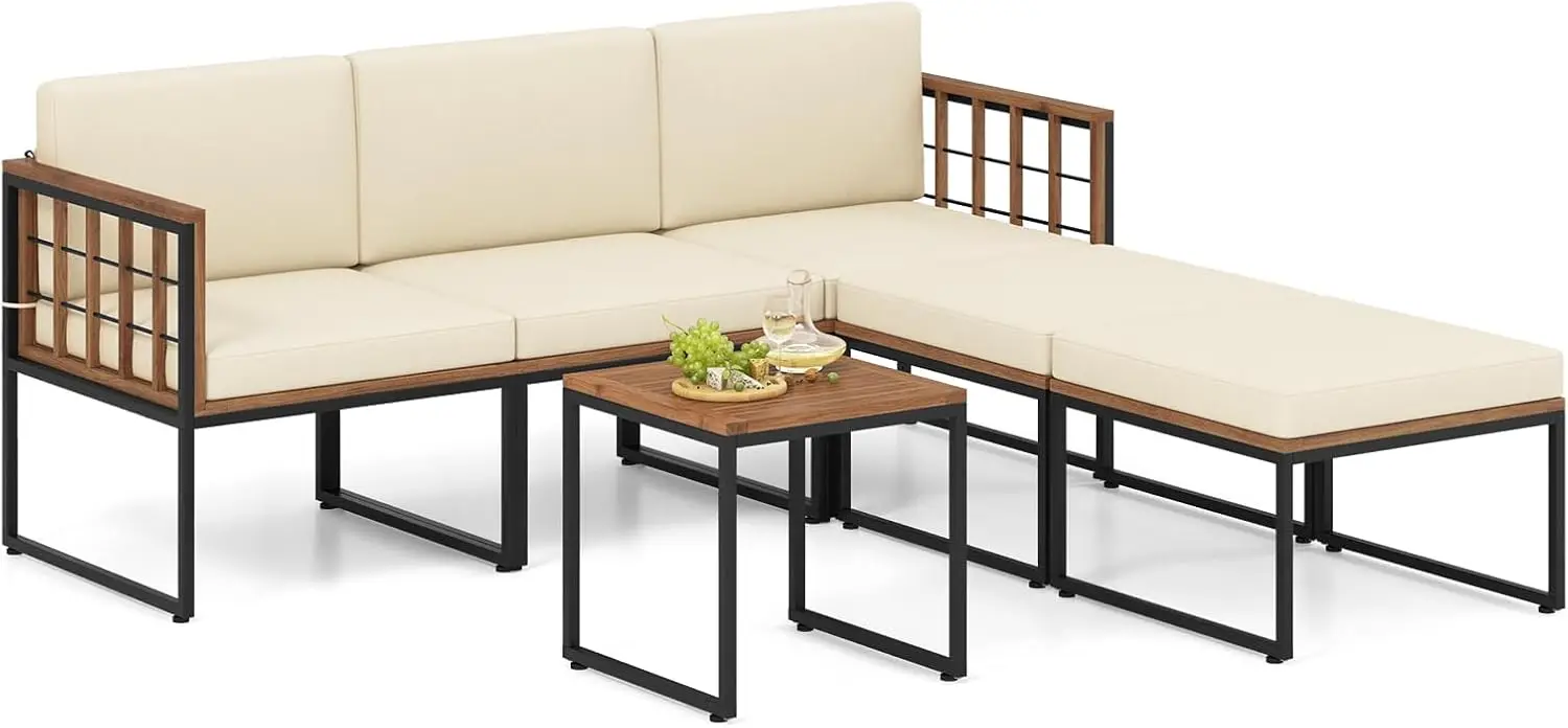 6 Pieces Acacia Wood Patio Furniture Set, Patiojoy Outdoor Sectional Conversation Sofa Set with Cushions, Coffee Table
6 Pieces Acacia Wood Patio Furniture Set, Patiojoy Outdoor Sectional Conversation Sofa Set with Cushions, Coffee Table