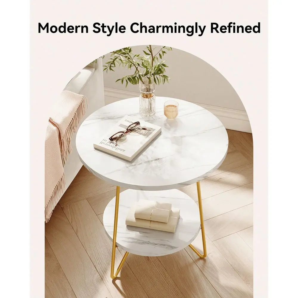 Faux Marble End Table, 2 Tier Round Side Table With Storage Shelf, Modern White Nightstand Bedside Table Small Coffee Accent Ta
Faux Marble End Table, 2 Tier Round Side Table With Storage Shelf, Modern White Nightstand Bedside Table Small Coffee Accent Ta