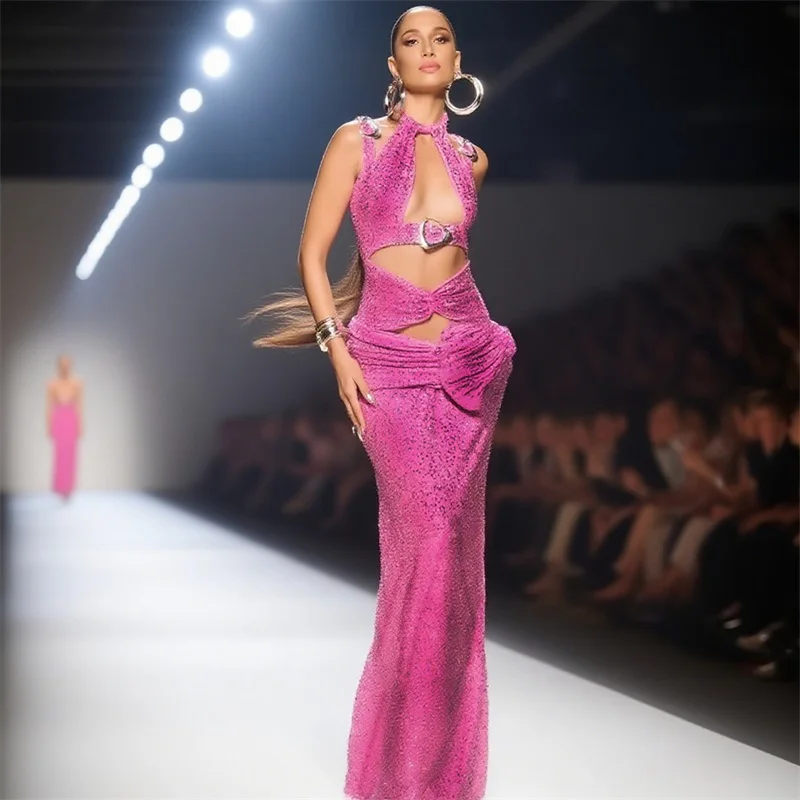 Hot Pink Crystals Women Prom Dress Luxury Sexy Hollow Sleeveless Long Party Gown Formal Birthday Red Carpet Catwalk Robe
Hot Pink Crystals Women Prom Dress Luxury Sexy Hollow Sleeveless Long Party Gown Formal Birthday Red Carpet Catwalk Robe
