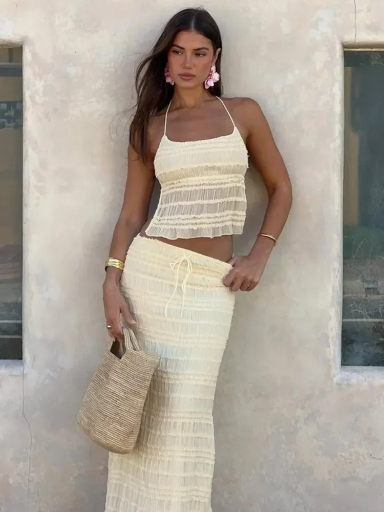 Laxsesu Chiffon Lace Sexy Skirt Two Piece Sets Women Halter Crop Tops and Maxi Skirt Ladies Fashion Woman Long Dress Set
Laxsesu Chiffon Lace Sexy Skirt Two Piece Sets Women Halter Crop Tops and Maxi Skirt Ladies Fashion Woman Long Dress Set