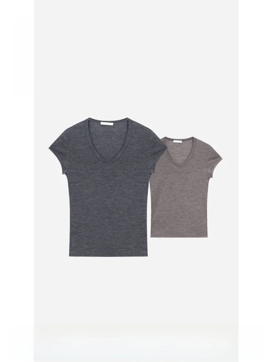 Pure Color Women's Short Sleeve Wool T-Shirt Slim Fit Base Layer Shirt Summer New Arrival COCOLAN Commute Style U-Neck Top
Pure Color Women's Short Sleeve Wool T-Shirt Slim Fit Base Layer Shirt Summer New Arrival COCOLAN Commute Style U-Neck Top