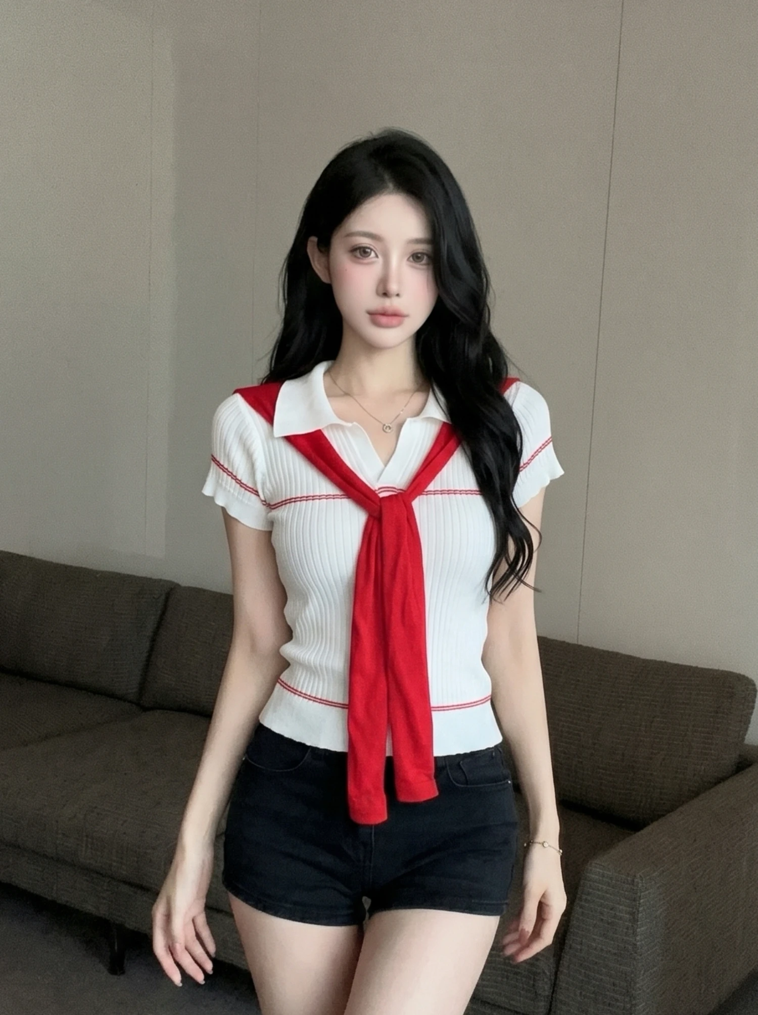 Color Block Short Sleeve Neck Knitted Shirt Women's Summer New Style Self-Preserving Item Slim Fit Top Silk Blend
Color Block Short Sleeve Neck Knitted Shirt Women's Summer New Style Self-Preserving Item Slim Fit Top Silk Blend
