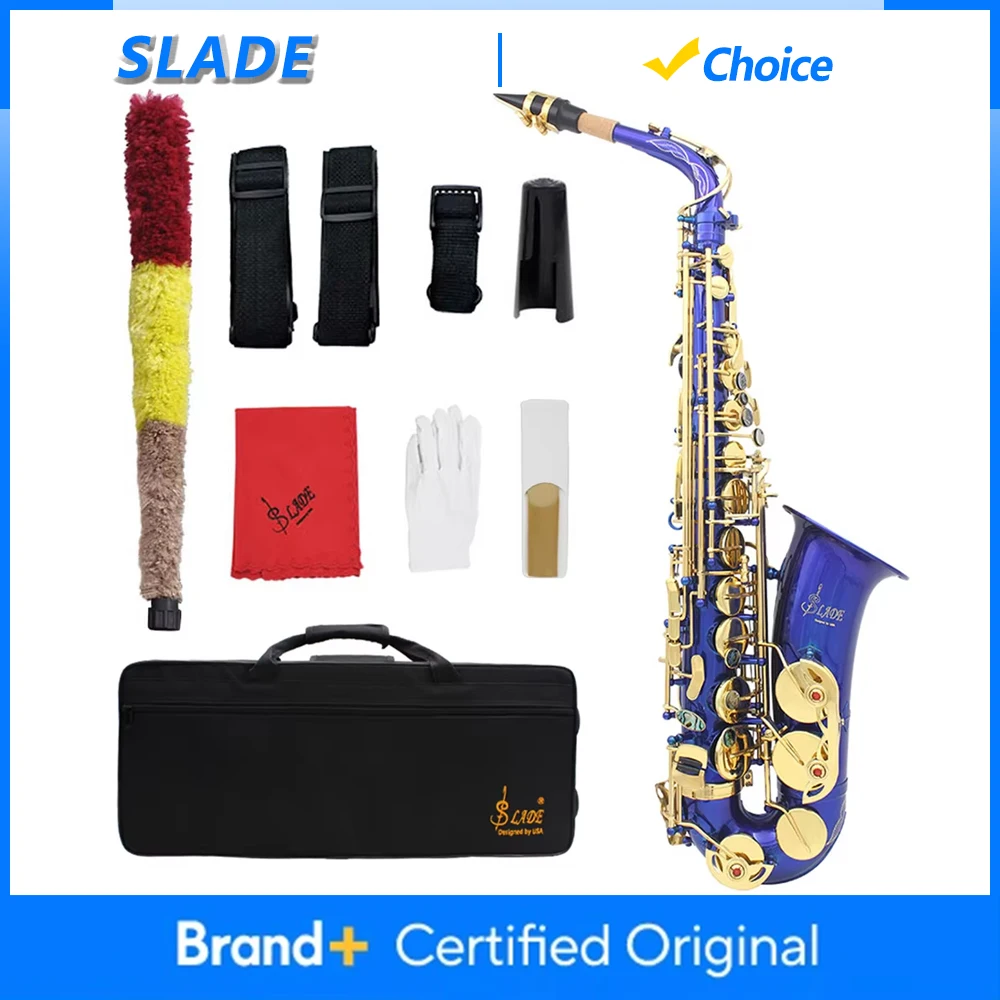 Саксофон альт SLADE Eb, латунный корпус, синий, профессиональный духовой инструмент с кейсом, тростниками, перчатками, запчастями и аксессуарами
Саксофон альт SLADE Eb, латунный корпус, синий, профессиональный духовой инструмент с кейсом, тростниками, перчатками, запчастями и аксессуарами