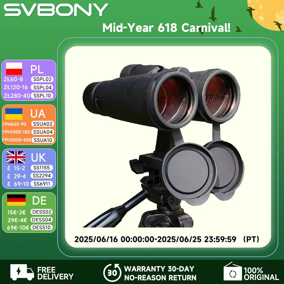 SVBONY SV202 ED Бинокль дальнего действия 8X32/8x42/10x42, IPX7 Водонепроницаемый FMC BAK4, наблюдение за птицами, наблюдение за звездами, кемпинг, путешествия, астрономия
SVBONY SV202 ED Бинокль дальнего действия 8X32/8x42/10x42, IPX7 Водонепроницаемый FMC BAK4, наблюдение за птицами, наблюдение за звездами, кемпинг, путешествия, астрономия