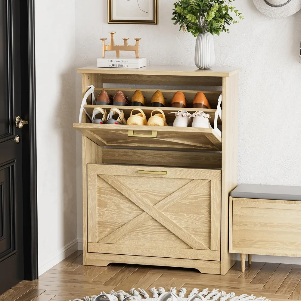Shoe Cabinet for Entryway with 2 Flip Drawers, 2 Tier Freestanding, Slim Narrow Shoe Organizer Cabinet for Entryway, Hallway, Li
Shoe Cabinet for Entryway with 2 Flip Drawers, 2 Tier Freestanding, Slim Narrow Shoe Organizer Cabinet for Entryway, Hallway, Li