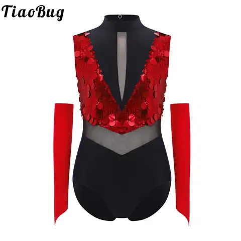 Enfants filles Jazz danse gymnastique body patinage artistique Dancewear justaucorps pour enfants maille transparente combinaisons Costume avec gants