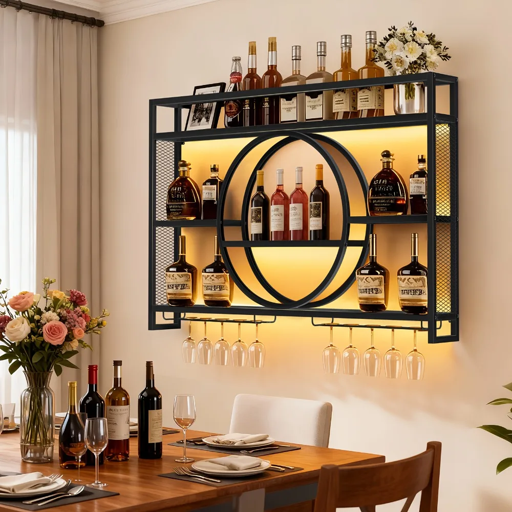 Heavy-Duty Metal Wall Mount Wine Rack & Bar Shelf, 3-Tier Sturdy Storage with Glass Hanger, Easy to Install Large Capacity
Heavy-Duty Metal Wall Mount Wine Rack & Bar Shelf, 3-Tier Sturdy Storage with Glass Hanger, Easy to Install Large Capacity