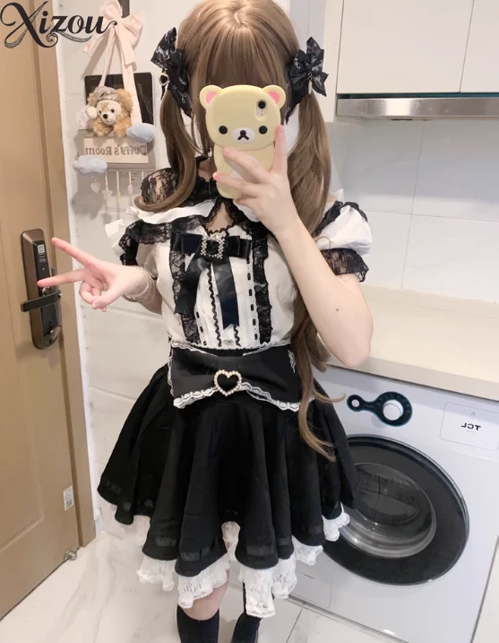 Summer Puffy Above Knee Women's Mini Skirt Japanese Style Original Lace Heart Button Lace High Waist Casual Skirts for Girl
Summer Puffy Above Knee Women's Mini Skirt Japanese Style Original Lace Heart Button Lace High Waist Casual Skirts for Girl