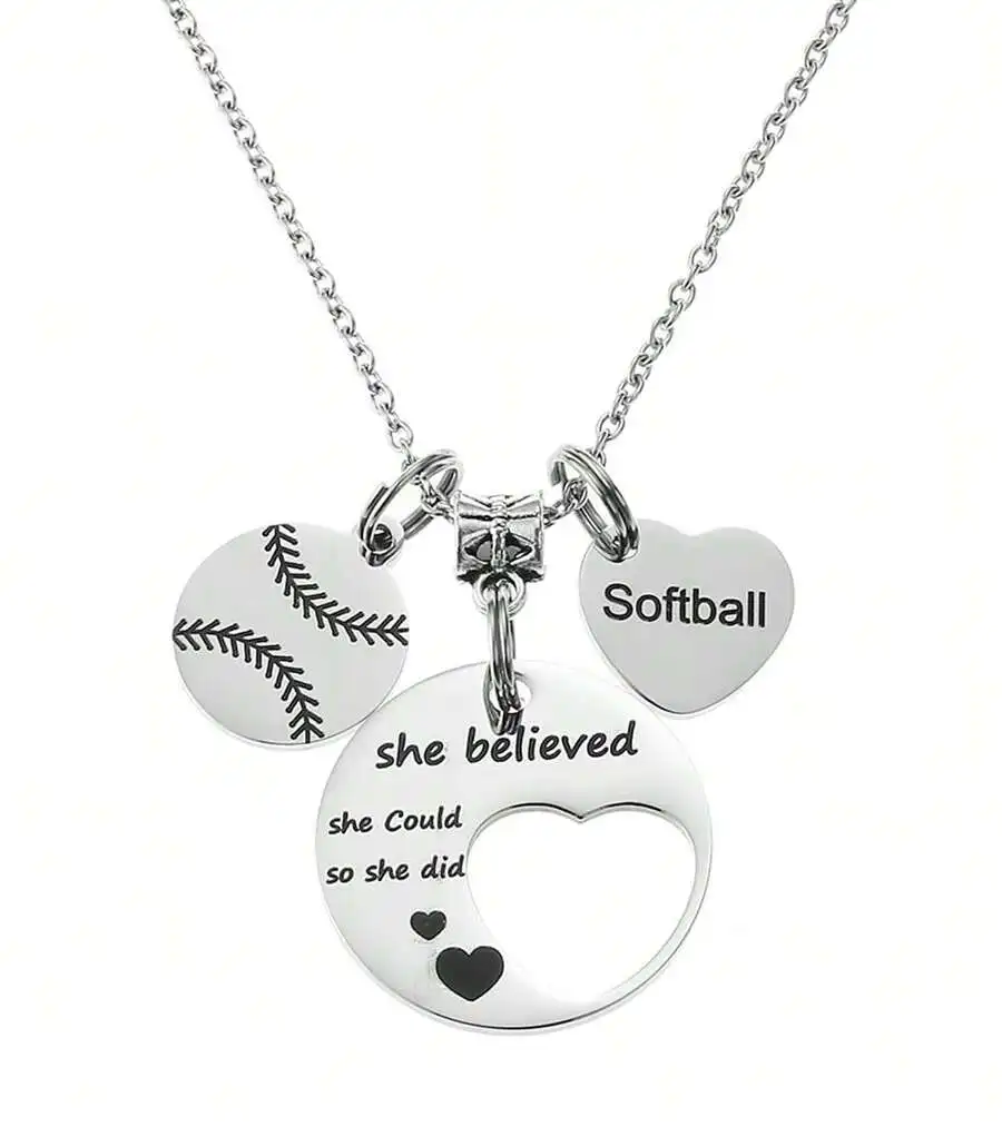 Softball Heart Pendant Necklace Stainless Steel Sports Inspirational Gift For Women
Softball Heart Pendant Necklace Stainless Steel Sports Inspirational Gift For Women