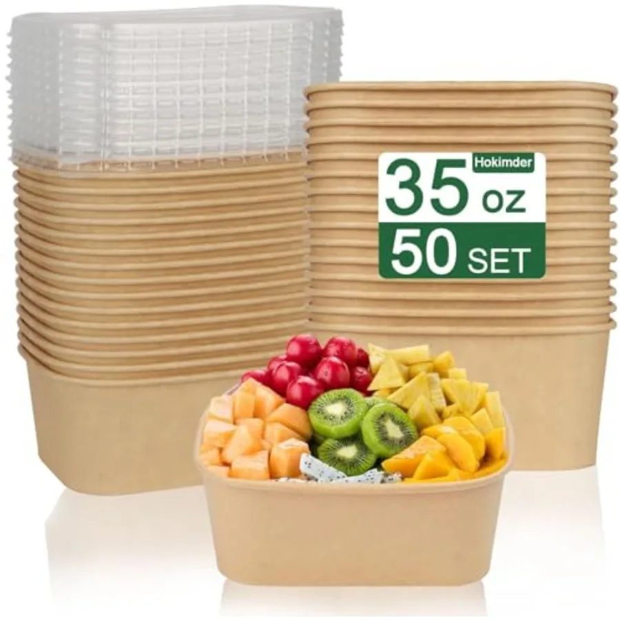 50 Pack 35oz Paper Food Containers with Lids, Cardboard Meal Prep Containers, Disposable Compostable Kraft Paper Bowls with Lid
50 Pack 35oz Paper Food Containers with Lids, Cardboard Meal Prep Containers, Disposable Compostable Kraft Paper Bowls with Lid