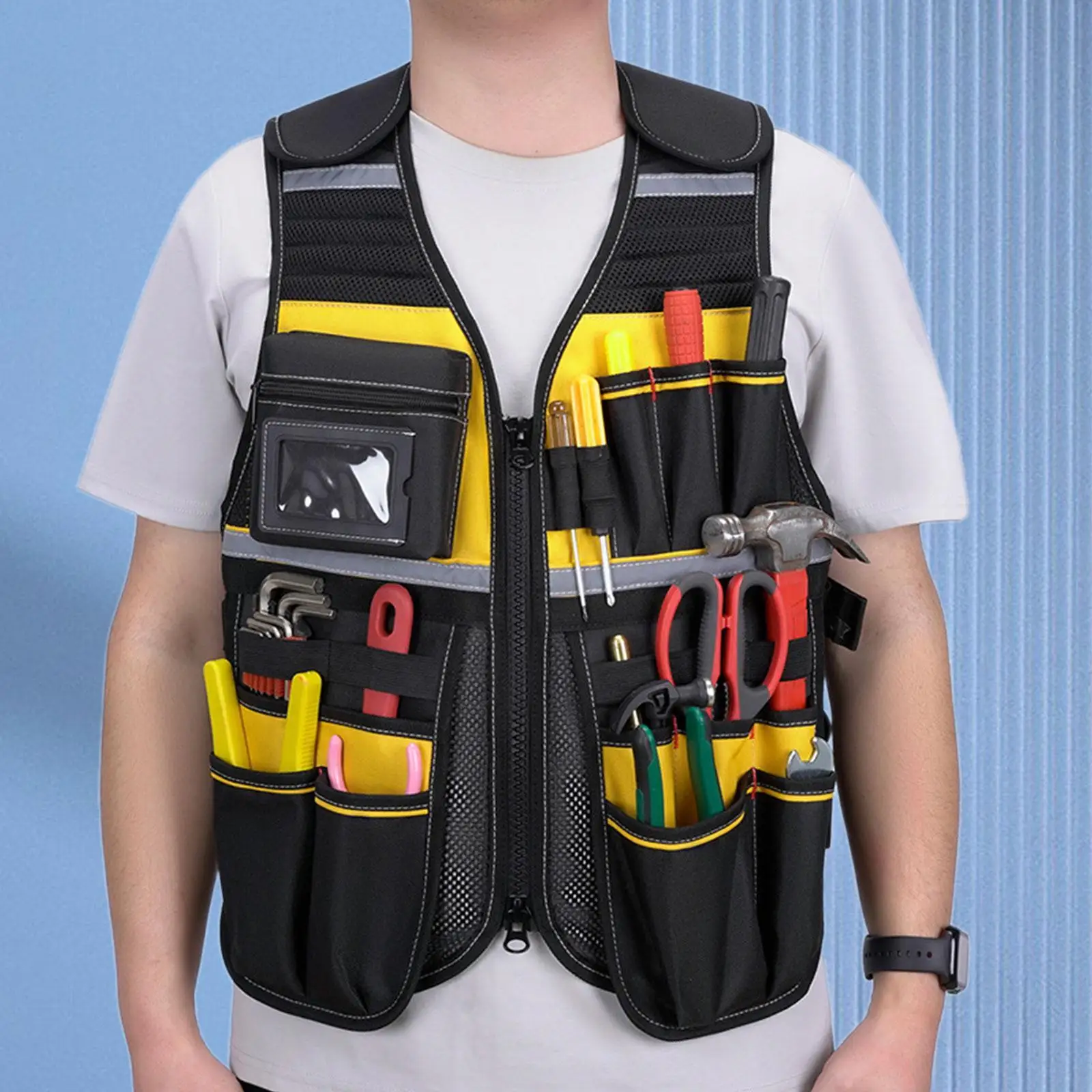 Safety Tool Vest with Reflective Strip Adjustable with Double Zipper Oxford Fabric for Construction Versatile Lightweight
Safety Tool Vest with Reflective Strip Adjustable with Double Zipper Oxford Fabric for Construction Versatile Lightweight