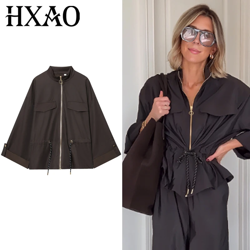 HXAO 2025 женская куртка сафари коричневая куртка осенняя водолазка на молнии верхняя одежда укороченные топы с длинными рукавами регулируемые пальто на шнуровке
HXAO 2025 женская куртка сафари коричневая куртка осенняя водолазка на молнии верхняя одежда укороченные топы с длинными рукавами регулируемые пальто на шнуровке