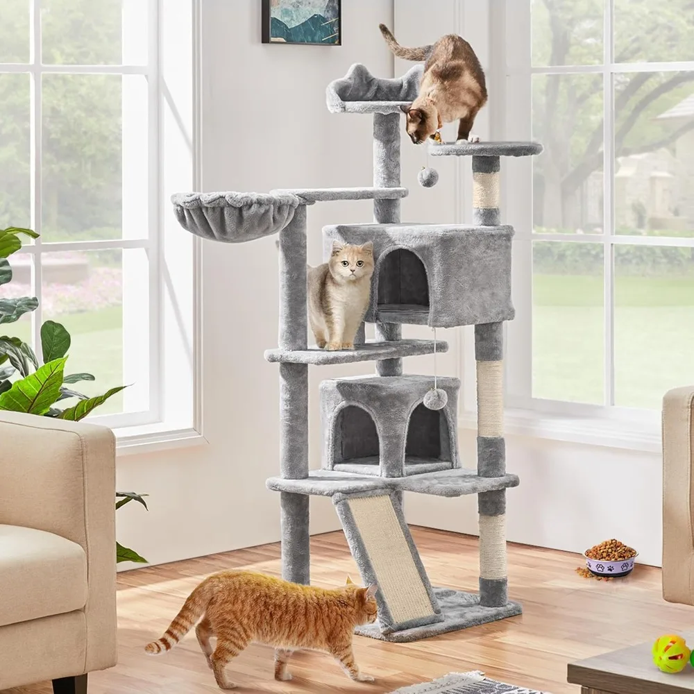 Многоуровневая когтеточка-башня для кошек 57 дюймов с когтеточками, лежанкой и центром активностей для котят, светло-серая
Многоуровневая когтеточка-башня для кошек 57 дюймов с когтеточками, лежанкой и центром активностей для котят, светло-серая